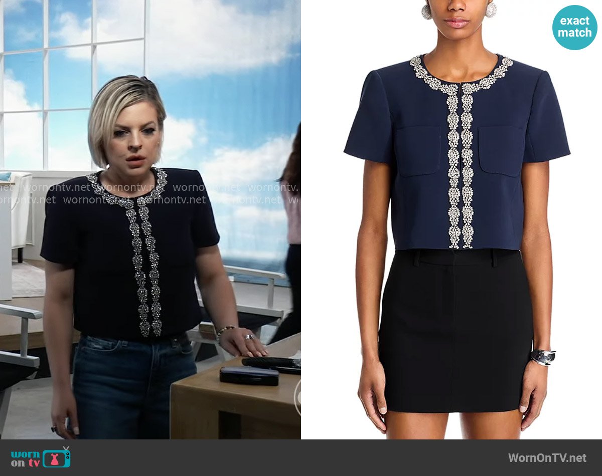 Cinq a Sept Samina Jacket in Navy worn by Maxie Jones (Kirsten Storms) on General Hospital