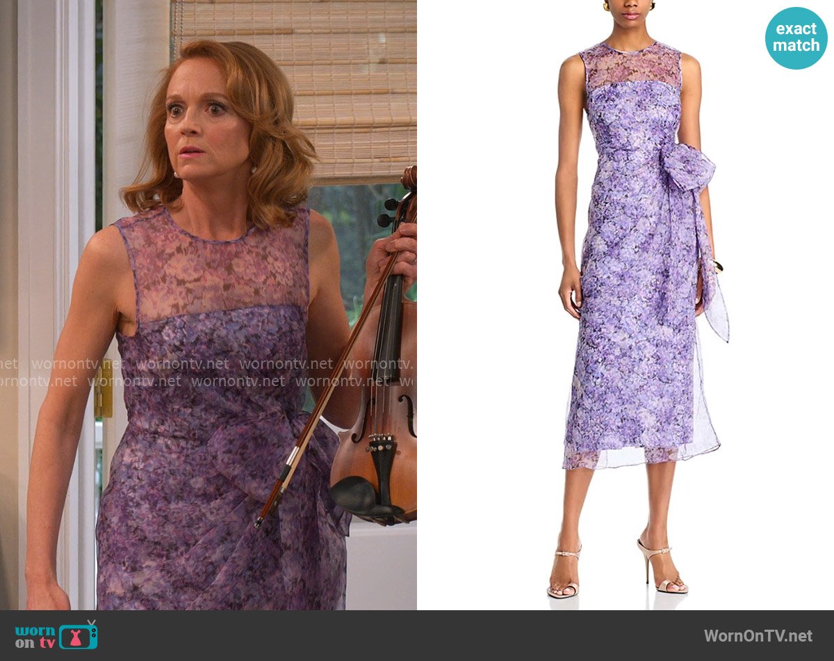 Cinq a Sept Silk Painted Hydrangea Miley Dress worn by Mary (Jayma Mays) on Leanne