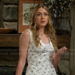 Claire’s white button front top and lace trim skirt on The Young and the Restless