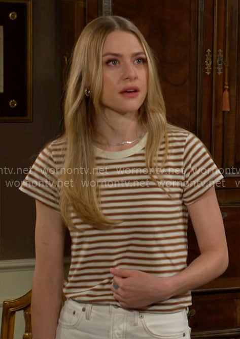 Claire’s brown striped tee on The Young and the Restless