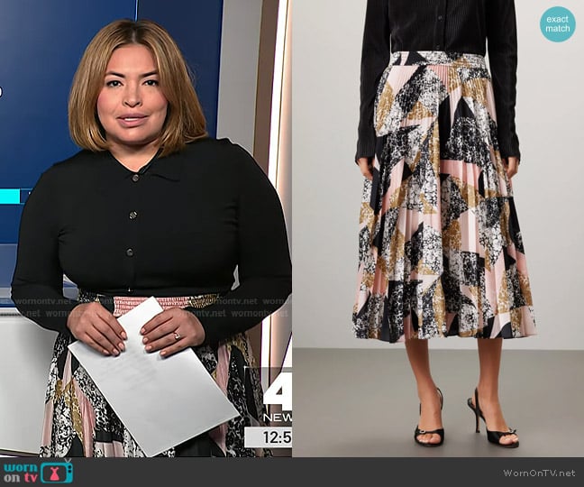 Club Monaco Pleated Midi Skirt worn by Gilma Avalos on NBC News Daily