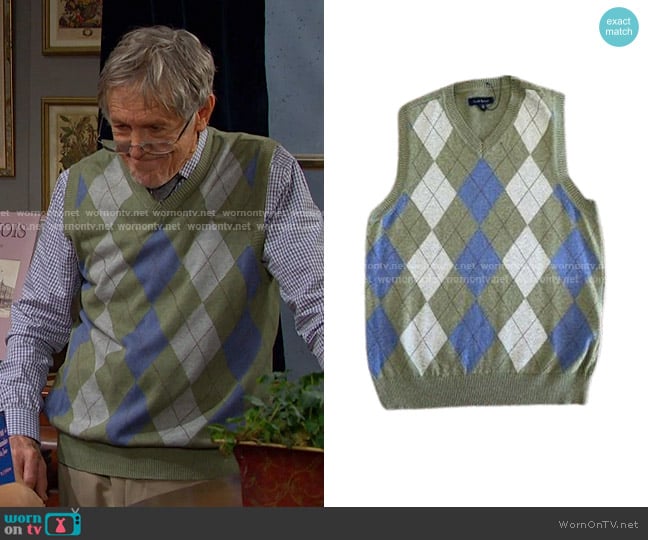 Club Room Argyle Sweater Vest in Green Blue worn by Foster (Miles Anderson) on Days of our Lives