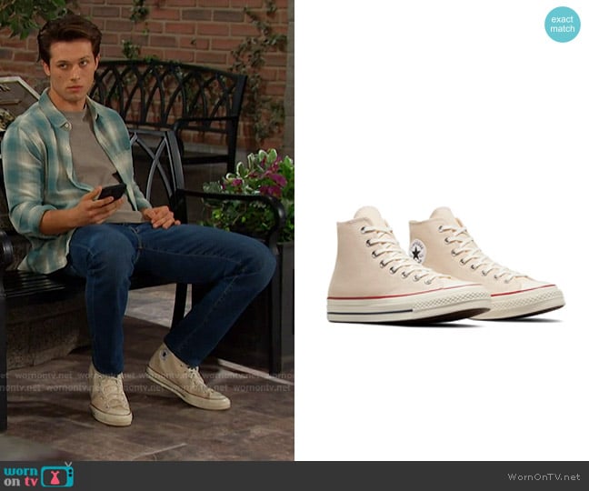 Converse Unisex Chuck 70 High Top Sneakers in Parchment worn by Tate (Leo Howard) on Days of our Lives