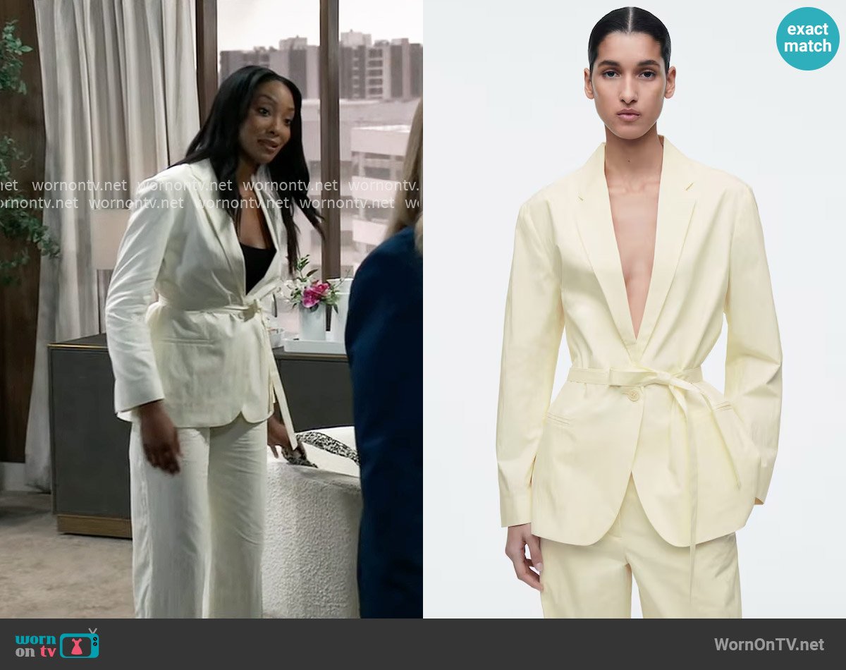 Cos Tie-Waist Cotton Blazer worn by Jordan Ashford (Tanisha Mariko Harper) on General Hospital