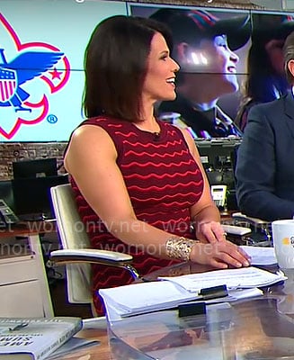 Dana Jacobson’s burgundy and red wavy stripe dress on CBS Mornings