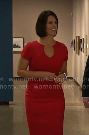 Dana Jacobson's red split-neck dress on CBS Mornings