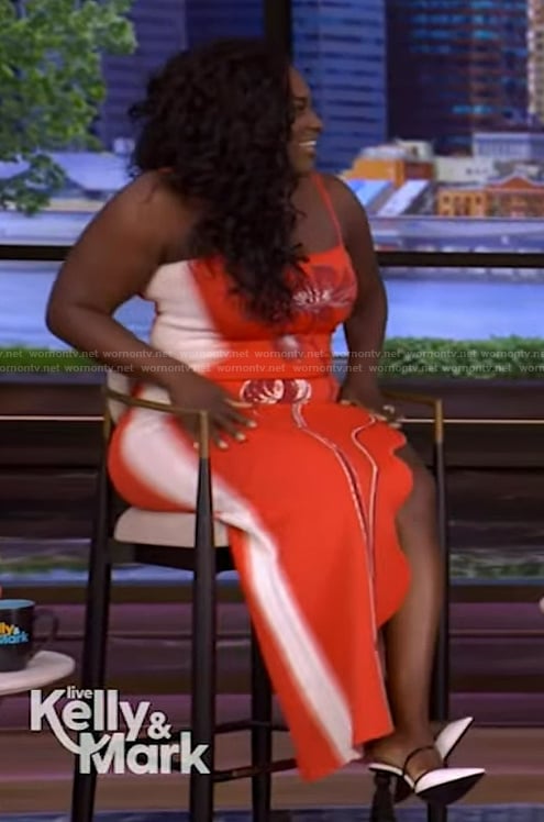 Danielle's red floral maxi dress on Live with Kelly and Mark
