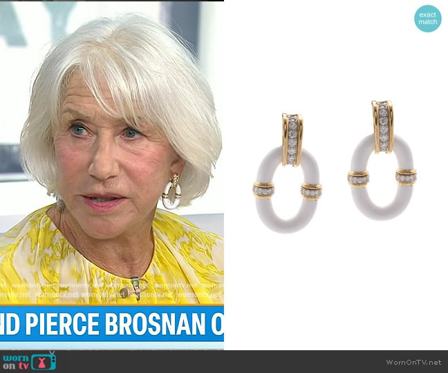 David Webb Oval Link Earrings in White Enamel worn by Helen Mirren on Today