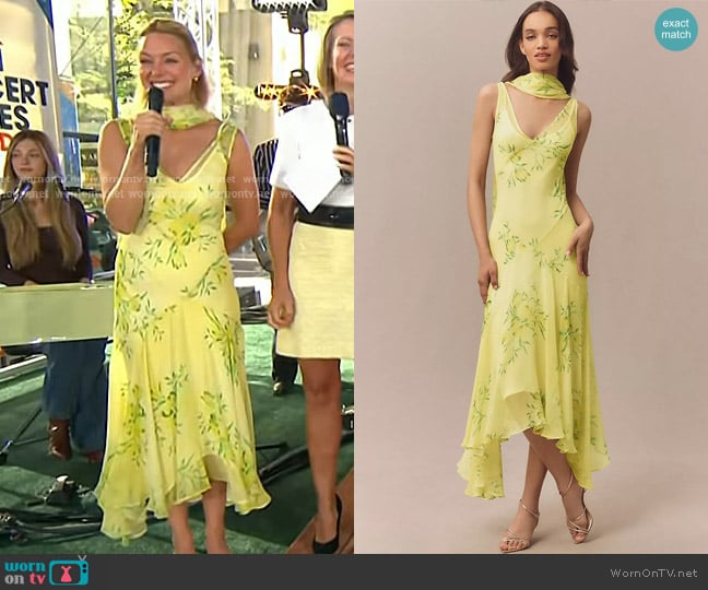 De La Vali Mistica Silk Midi Dress in Yellow worn by Ashe on Today