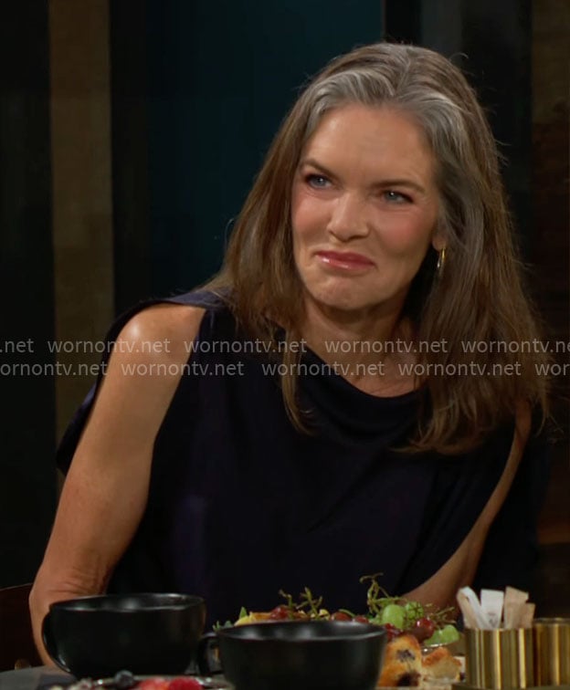 Diane's navy split sleeve blouse on The Young and the Restless