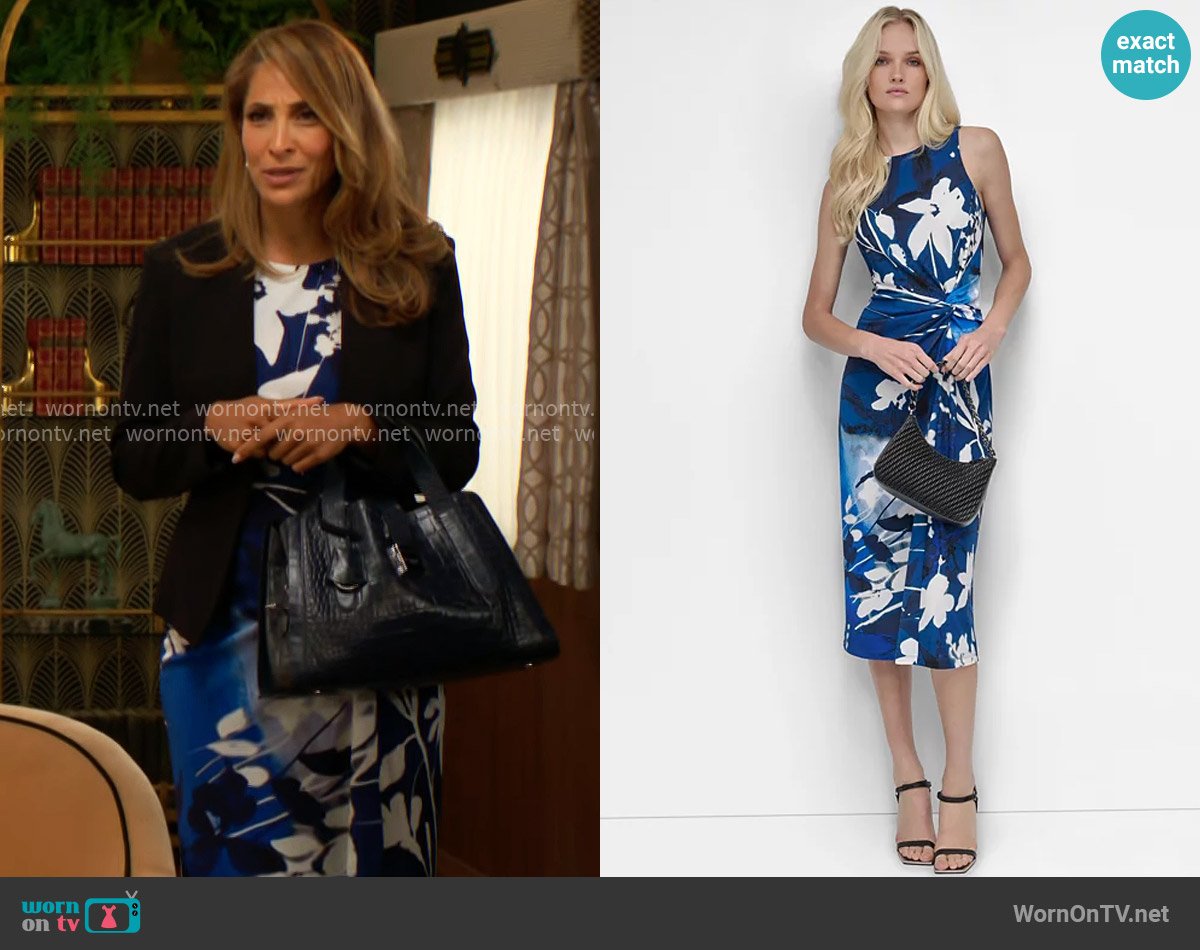 DKNY Floral-Print Twisted-Waist Midi Dress worn by Lily Winters (Christel Khalil) on The Young and the Restless