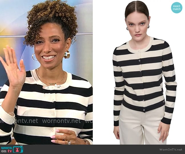 DKNY Striped Cropped Cardigan Sweater worn by Gabrielle Kerr on CBS Mornings