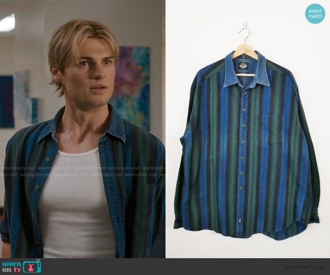 Dockers Indigo Stripe Denim Collar Shirt worn by Cole Walter (Noah LaLonde) on My Life with the Walter Boys