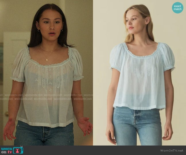 Doen Frederica Top in Alice Blue worn by Belly Conklin (Lola Tung) on The Summer I Turned Pretty