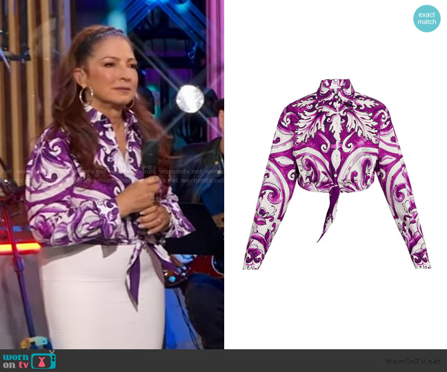 Dolce and Gabbana Maiolica Cotton Shirt worn by Gloria Estefan on Good Morning America