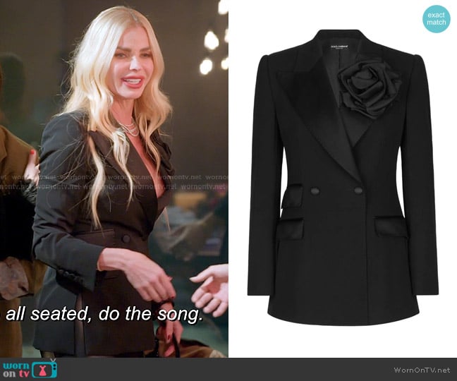 Dolce & Gabbana Double-breasted Woolen Jacket with flower appliqué worn by Alexia Echevarria (Alexia Echevarria) on The Real Housewives of Miami