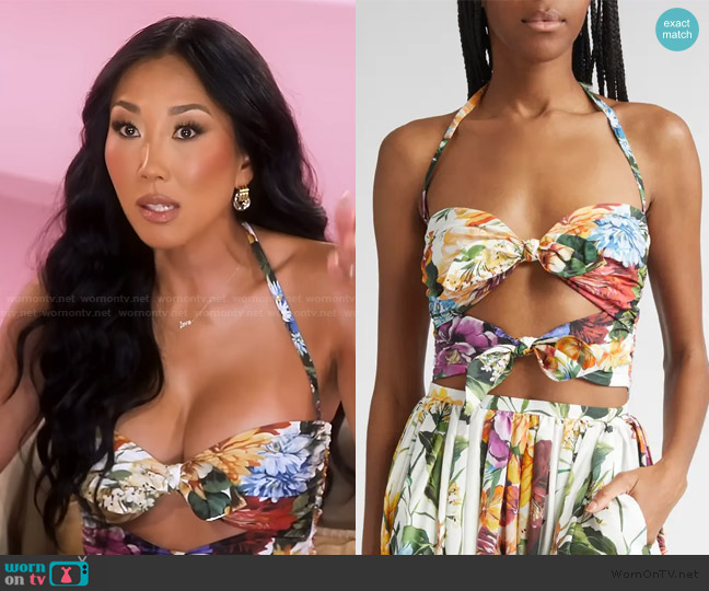 Dolce & Gabbana Floral Bow Cutout Halter Top worn by Katie Ginella on The Real Housewives of Orange County