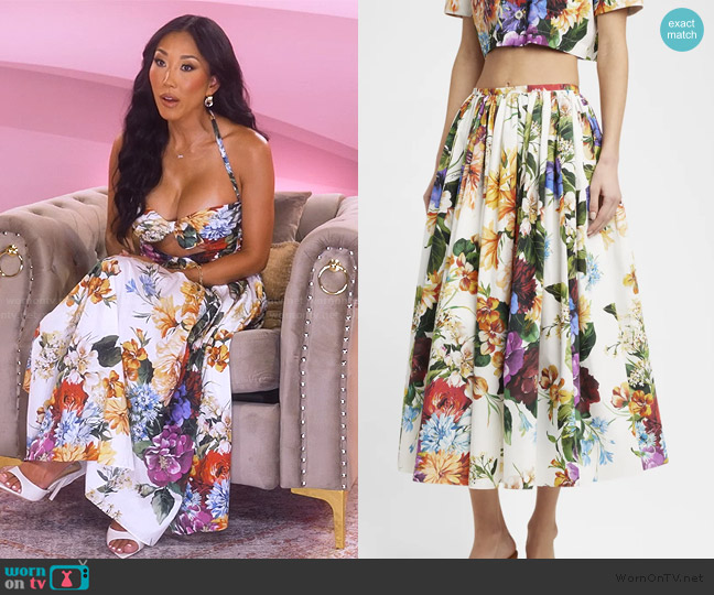 Dolce & Gabbana Flower Bouquet Pleated Popeline Midi Skirt worn by Katie Ginella on The Real Housewives of Orange County