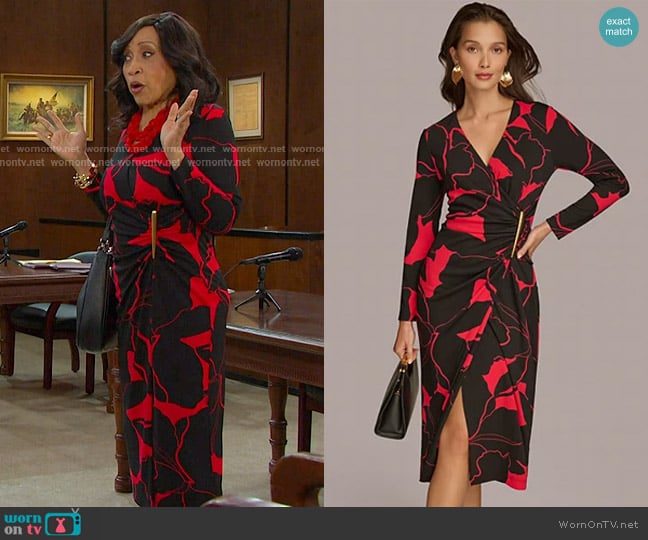 Donna Karan Printed Faux-Wrap Dress worn by Paulina Price (Jackée Harry) on Days of our Lives