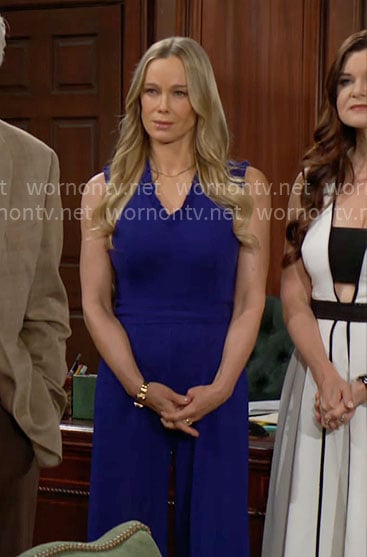 Donna's blue v-neck jumpsuit on The Bold and the Beautiful