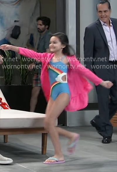 Donna’s rainbow swimsuit and pink hoodie on General Hospital