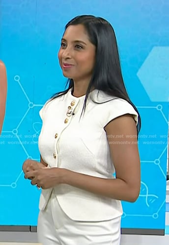 Dr. Roshini Rajapaksa’s white button front top on Today