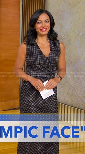 Dr. Tara Narula's black check print wrap dress on Good Morning America