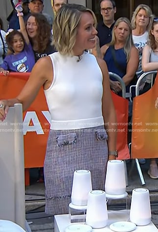 Dylan's white top and tweed mini skirt on Today
