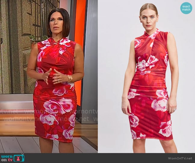 Elie Tahari Moulin Rouge Twist Neck Dress worn by Dana Jacobson on CBS Mornings