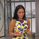 Elizabeth Werner’s yellow and purple leaf print dress on CBS Mornings