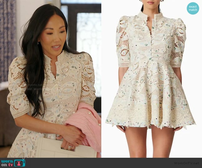 Elliatt Kyla Puff Sleeve Lace Fit & Flare Minidress worn by Katie Ginella on The Real Housewives of Orange County