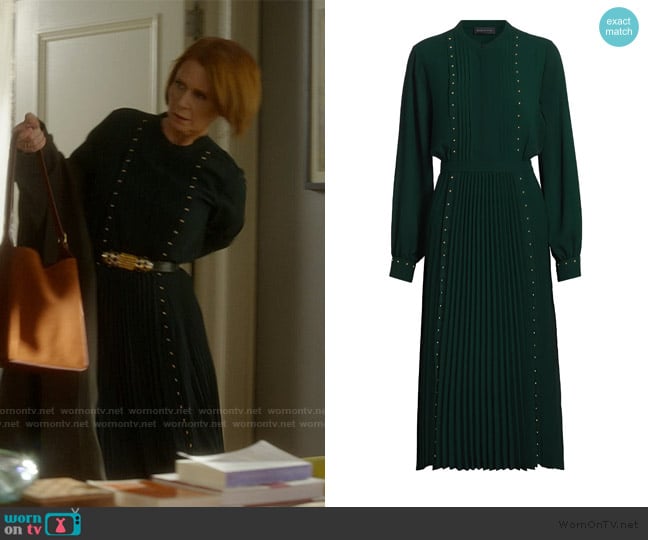 Ellie Tahari The Alania Pleated Midi-Dress worn by Miranda Hobbs (Cynthia Nixon) on And Just Like That