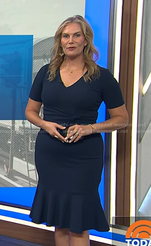 Emily’s navy ruffle hem dress on Today