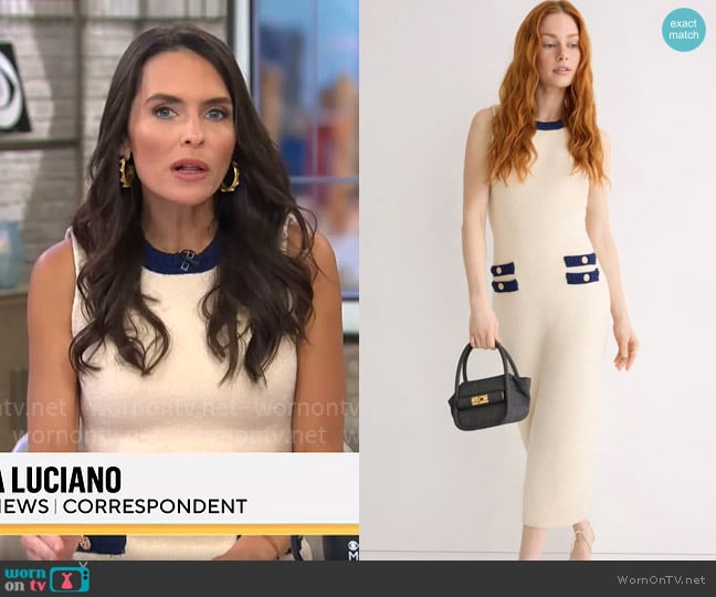 Lilia Luciano’s white dress with blue trims on CBS Mornings