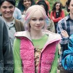 Enid’s pink fluffy vest on Wednesday