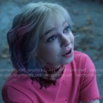 Enid’s pink ribbed ruffle trim top on Wednesday