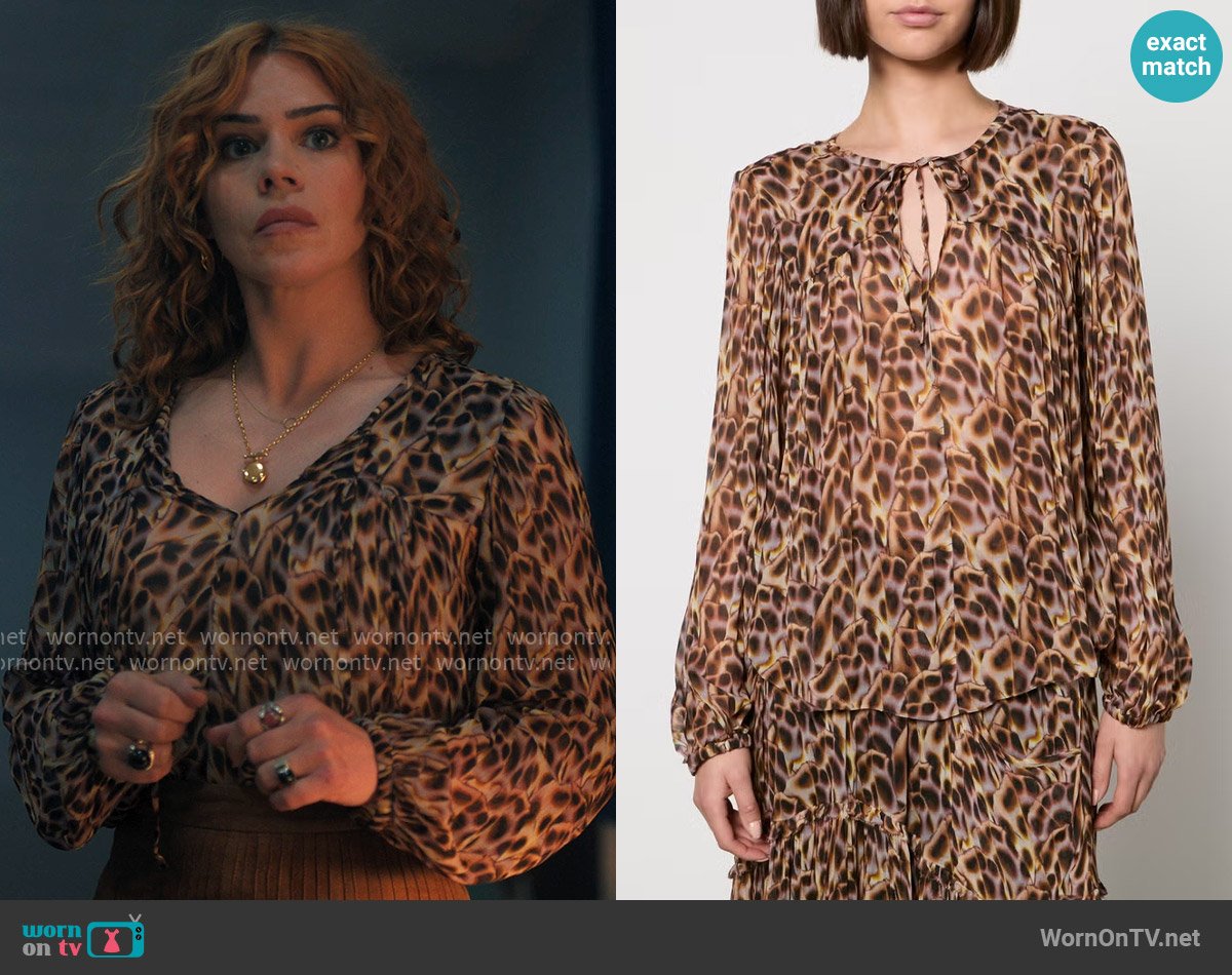 Etoile Isabel Marant Daytonea Printed Chiffon Blouse worn by Isadora Capri (Billie Piper) on Wednesday