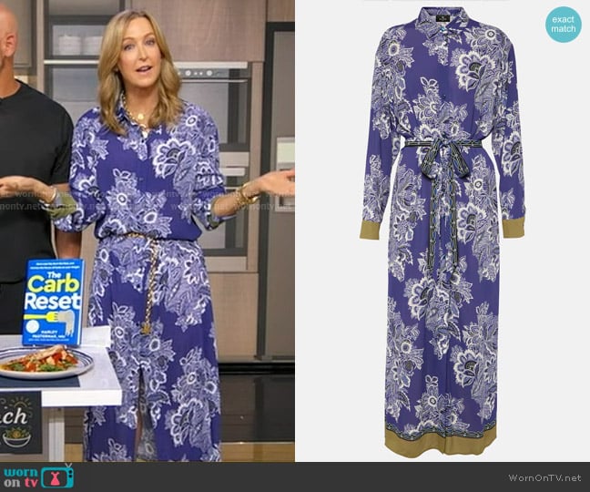 Etro Printed Shirt Midi Dress in blue worn by Lara Spencer on Good Morning America