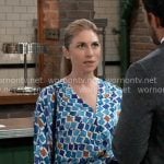 Eva’s blue printed blouse on General Hospital