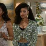 Eva’s green paisley print ruffled top on Beyond the Gates
