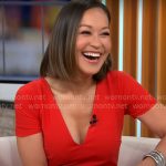Eva Pilgrim’s red v-neck dress on CBS Mornings