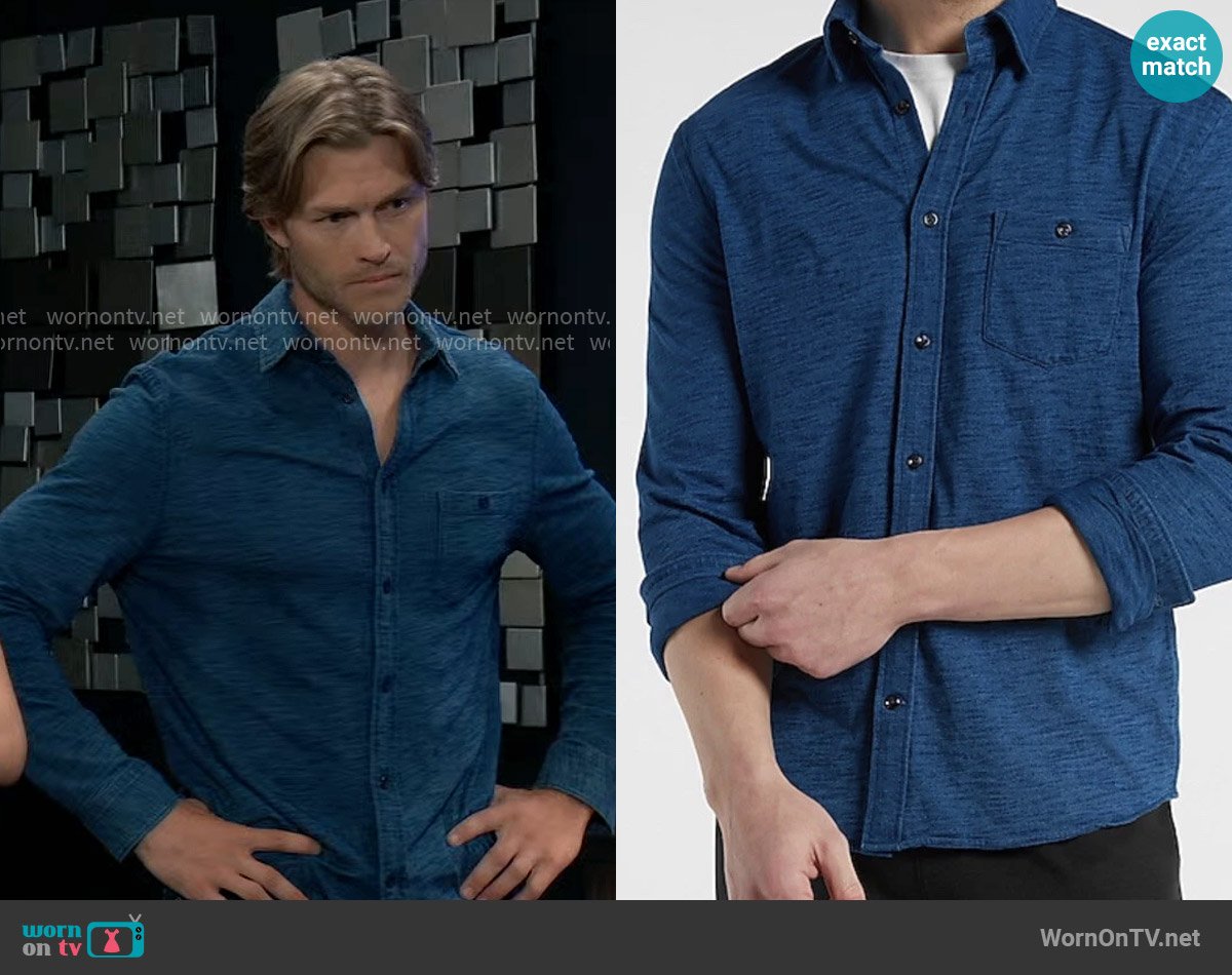 Express Soft Stretch Marled Button Up Shirt worn by Agent S. Vaughn (Bryce Durfee) on General Hospital
