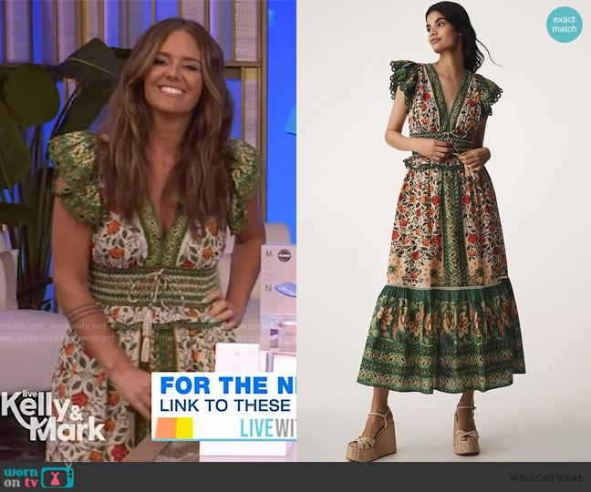 Farm Rio Garden Tapestry V-Neck Maxi Dress worn by Monica Mangin on Live with Kelly and Mark