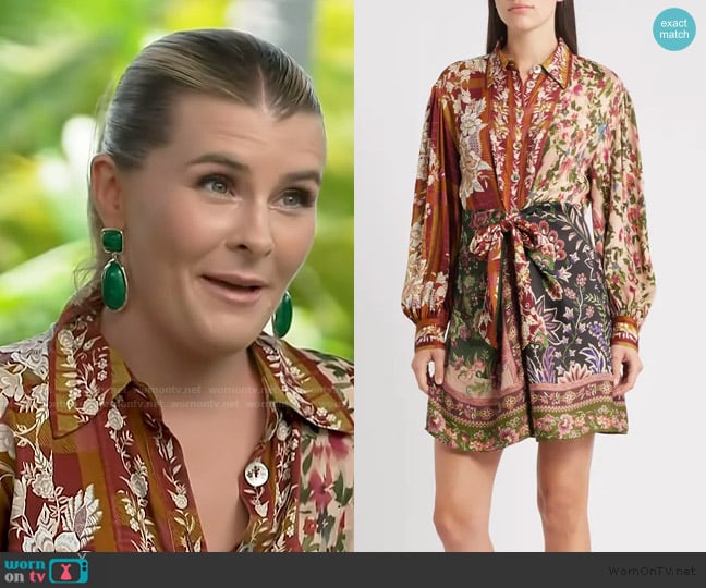 Farm Rio Winter Garden Long Sleeve Minidress worn by Lauren Herbert on Access Hollywood