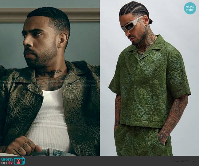 Fashion Nova Leaf Embroidered Shirt worn by Jamal ( Vic Mensa) on The Chi