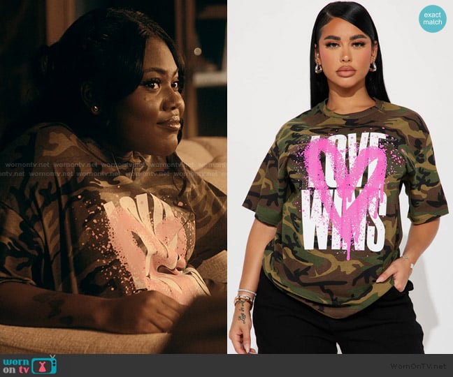 Fashion Nova Love Wins Camo Tshirt worn by Lynae (Zaria Imani Primer) on The Chi