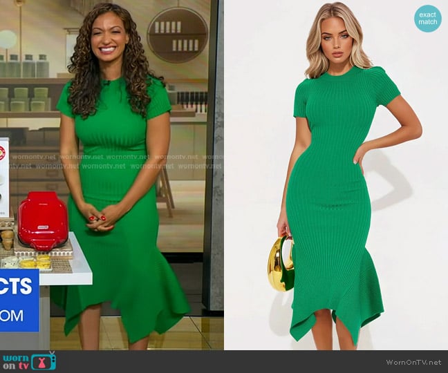 Fashion Nova Rare Catch Ribbed Midi Dress in Kelly Green worn by Milly Almodovar on Good Morning America