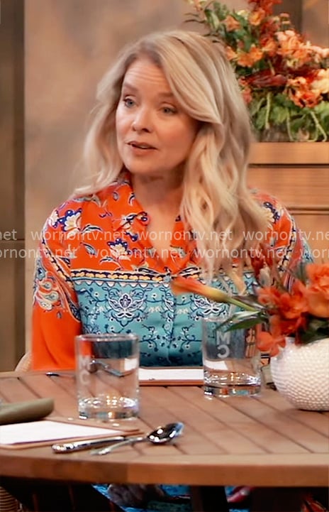 Felicia's red and blue printed dress on General Hospital