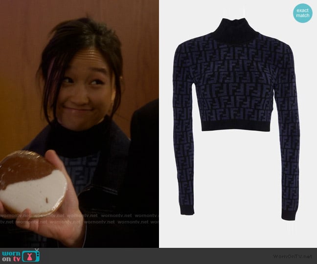 Fendi  FF Monogram Knit Crop Top worn by Lily Goldenblatt (Cathy Ang) on And Just Like That