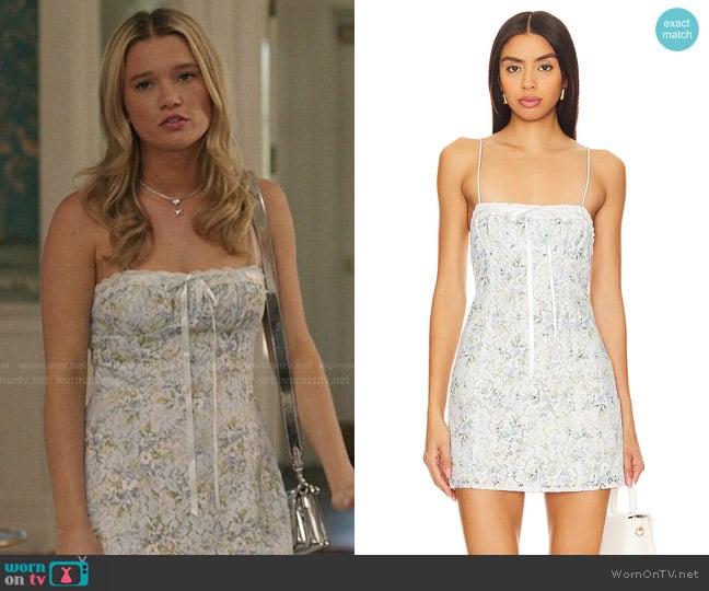 For Love & Lemons Claire Mini Dress in Blue worn by Taylor Jewel (Rain Spencer) on The Summer I Turned Pretty